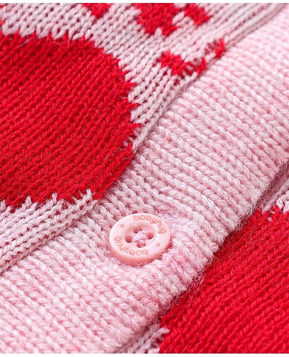 Babyhug Knitted Full Sleeves Front Open Sweater Set with Heart Design - Multicolour