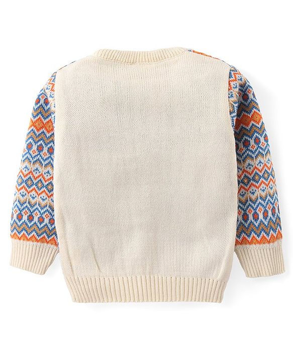 Babyhug Knit Full Sleeves Pullover Sweater Intarsia Design - Blue & Orange