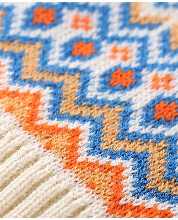 Babyhug Knit Full Sleeves Pullover Sweater Intarsia Design - Blue & Orange