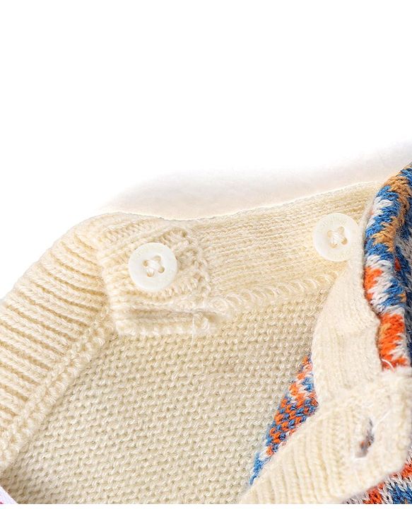 Babyhug Knit Full Sleeves Pullover Sweater Intarsia Design - Blue & Orange
