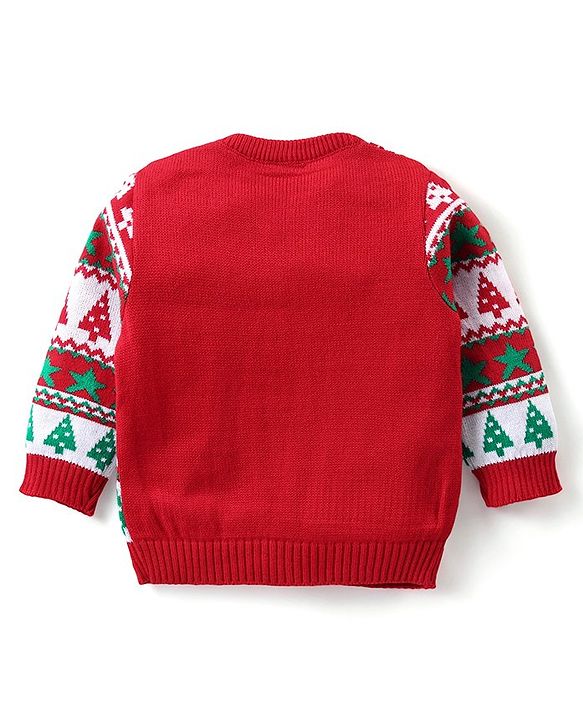 Babyhug Knit Full Sleeves Sweater Set with Christmas Theme Design - Red