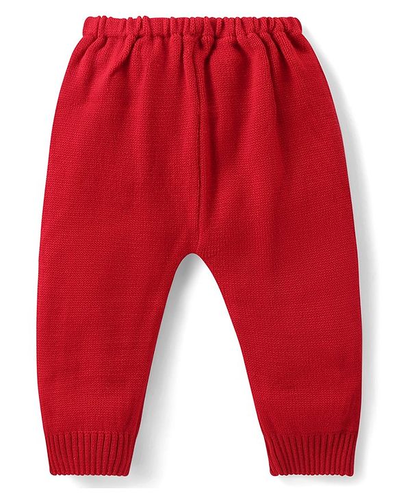 Babyhug Knit Full Sleeves Sweater Set with Christmas Theme Design - Red