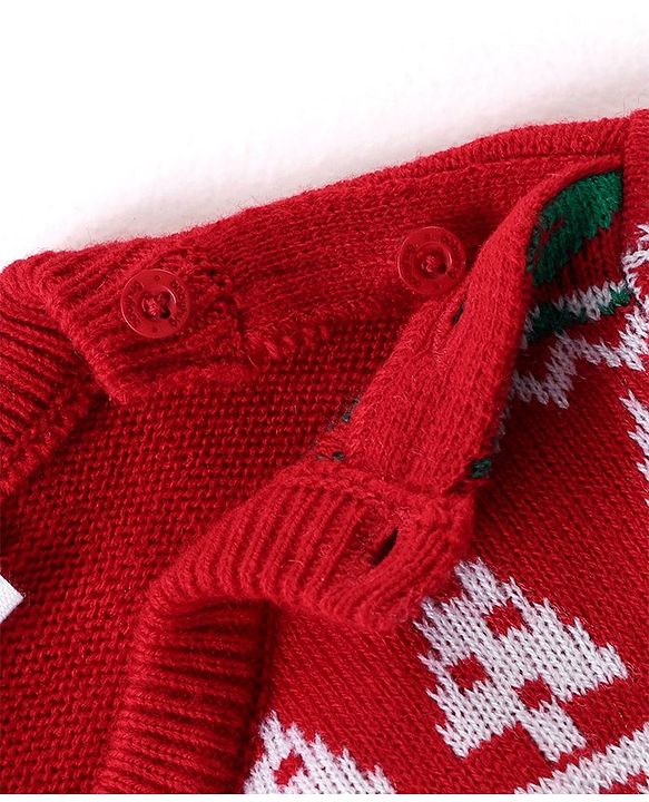 Babyhug Knit Full Sleeves Sweater Set with Christmas Theme Design - Red