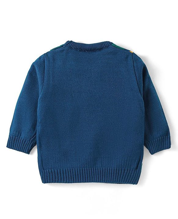 Babyhug Knitted Full Sleeves Sweater Set  with Argyle Design - Navy Blue & Grey