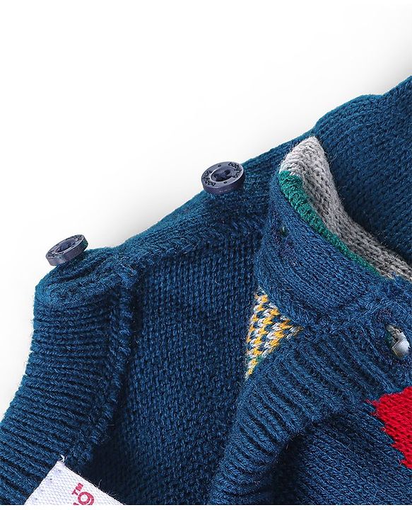 Babyhug Knitted Full Sleeves Sweater Set  with Argyle Design - Navy Blue & Grey