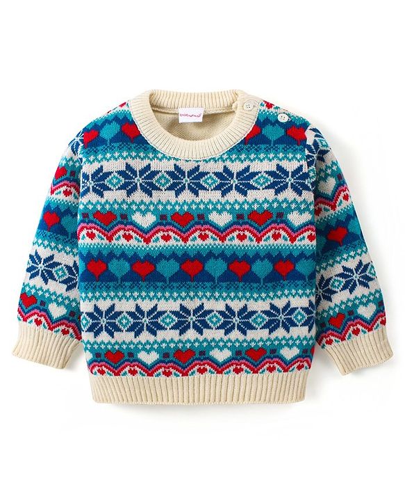 Babyhug Knitted Full Sleeves Pullover Sweater Set with Intarsia Design - Multicolour