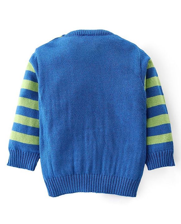 Babyhug Knitted Full Sleeves Striped Sweater Set - Blue & Lime