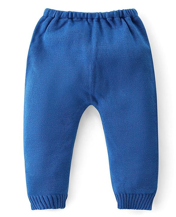 Babyhug Knitted Full Sleeves Striped Sweater Set - Blue & Lime