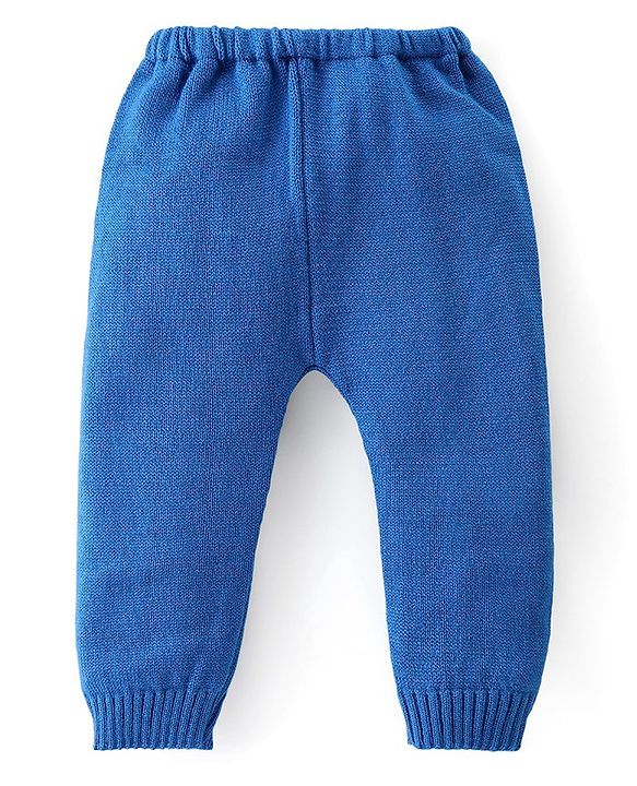 Babyhug Knitted Full Sleeves Striped Sweater Set - Blue & Lime