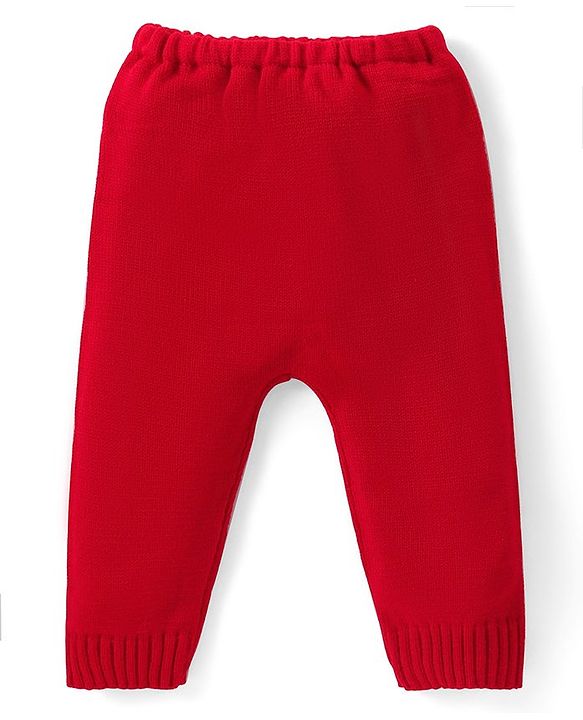 Babyhug Knit Full Sleeves Sweater & Pant Set Stripe Design - Red & Navy Blue