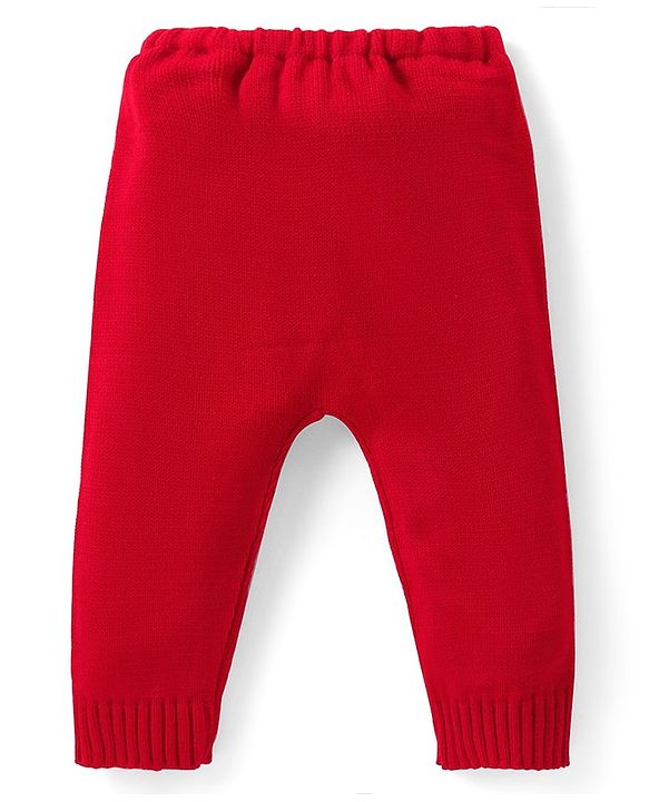 Babyhug Knit Full Sleeves Sweater & Pant Set Stripe Design - Red & Navy Blue