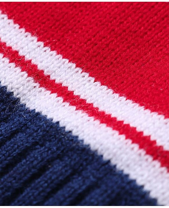 Babyhug Knit Full Sleeves Sweater & Pant Set Stripe Design - Red & Navy Blue
