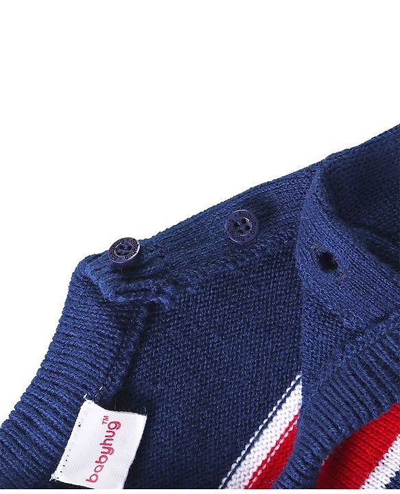 Babyhug Knit Full Sleeves Sweater & Pant Set Stripe Design - Red & Navy Blue