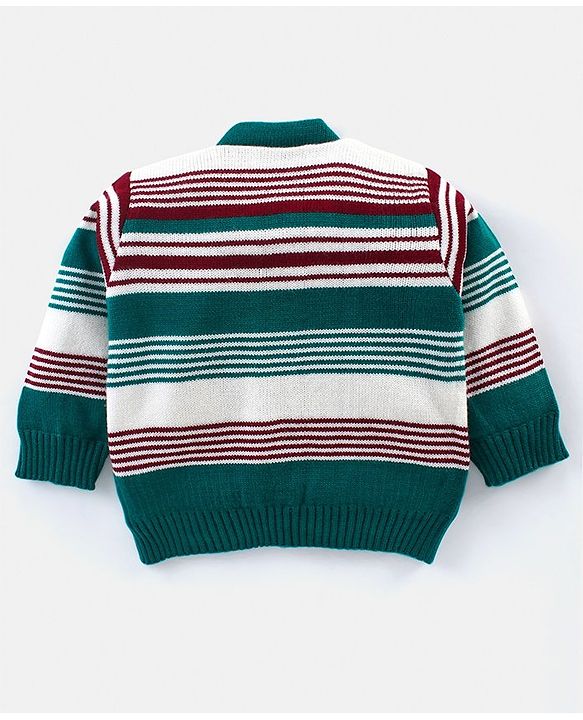 Babyhug Knitted Full Sleeves Striped Sweater Set - Green