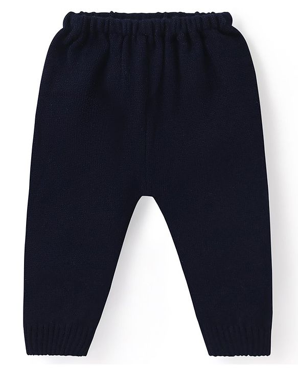 Babyhug Knit Full Sleeves Sweater & Pant Set Stripe Design - White & Navy Blue