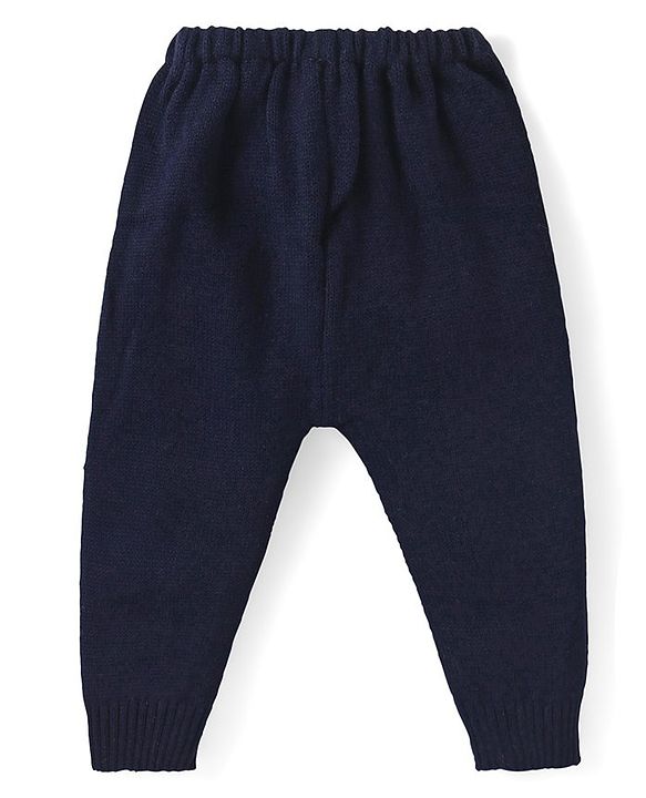 Babyhug Knit Full Sleeves Sweater & Pant Set Stripe Design - White & Navy Blue