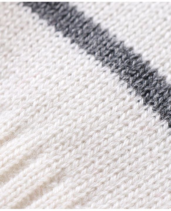 Babyhug Knit Full Sleeves Sweater & Pant Set Stripe Design - White & Navy Blue