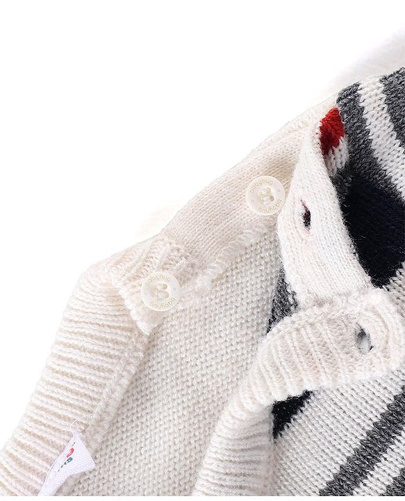 Babyhug Knit Full Sleeves Sweater & Pant Set Stripe Design - White & Navy Blue
