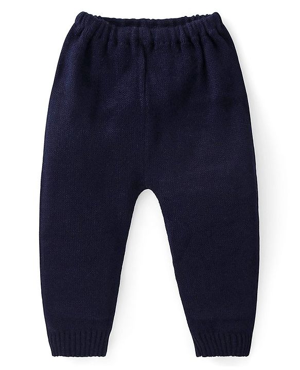 Babyhug Knit Full Sleeves Front Open Sweater Set with Stripes - Navy Blue & Orange