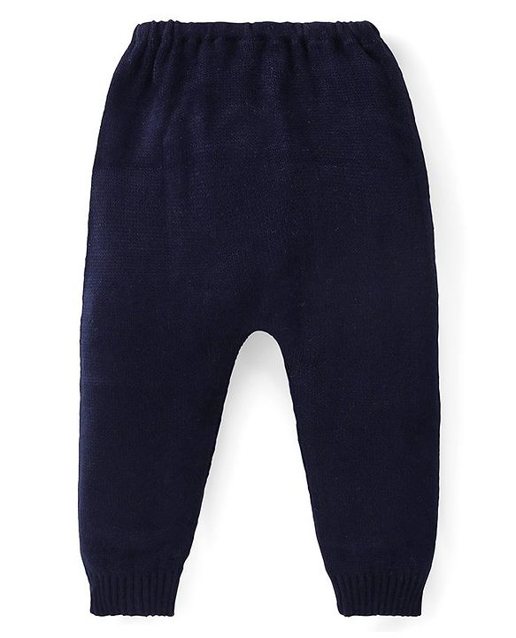 Babyhug Knit Full Sleeves Front Open Sweater Set with Stripes - Navy Blue & Orange