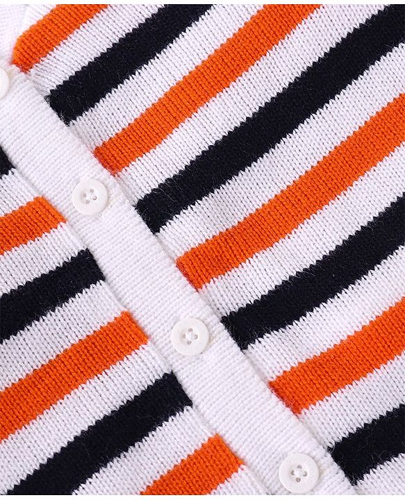 Babyhug Knit Full Sleeves Front Open Sweater Set with Stripes - Navy Blue & Orange