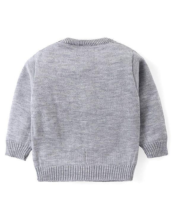 Babyhug Knit Full Sleeves Sweater & Pant Set Santa Claus Design - Grey & Rust