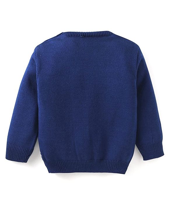 Babyhug Knitted Full Sleeves Santa Designed Pullover Sweater Set - Navy Blue