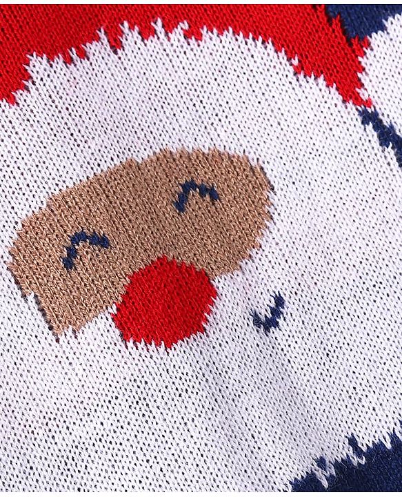 Babyhug Knitted Full Sleeves Santa Designed Pullover Sweater Set - Navy Blue