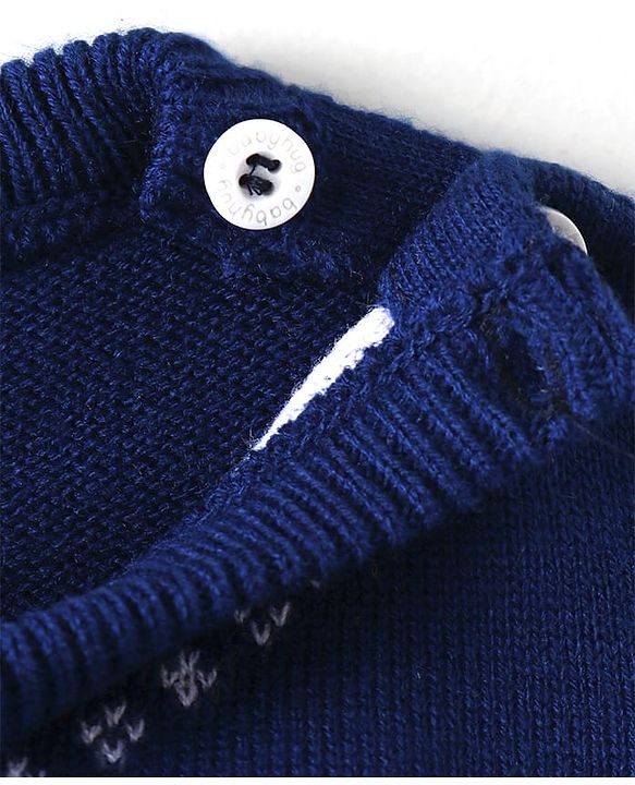 Babyhug Knitted Full Sleeves Santa Designed Pullover Sweater Set - Navy Blue