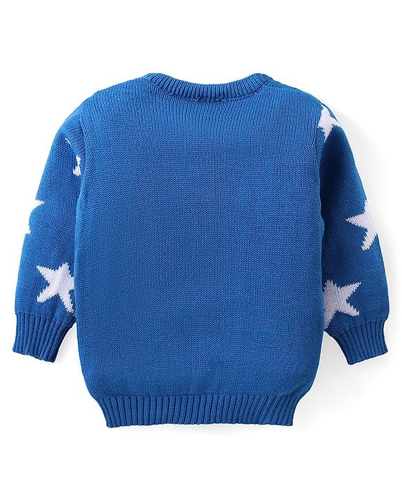 Babyhug Knit Full Sleeves Sweater & Pant Set Star Design - Blue
