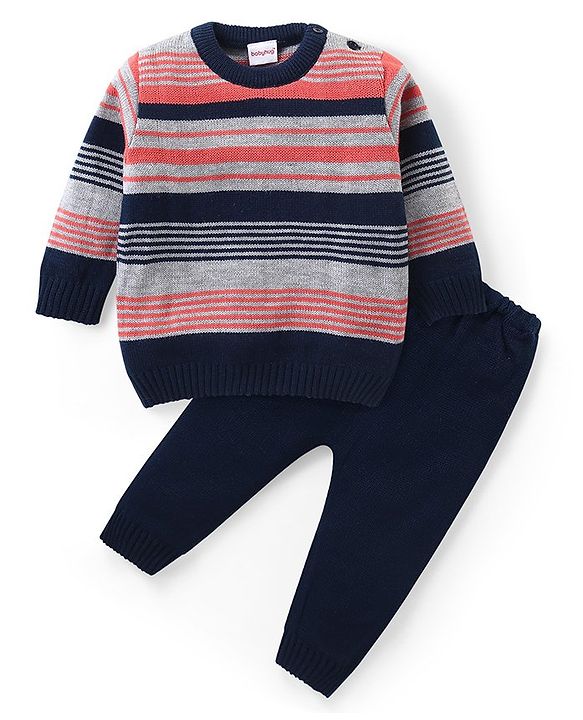 Babyhug Knit Full Sleeves Sweater & Pant Set Stripe Design -Multicolour