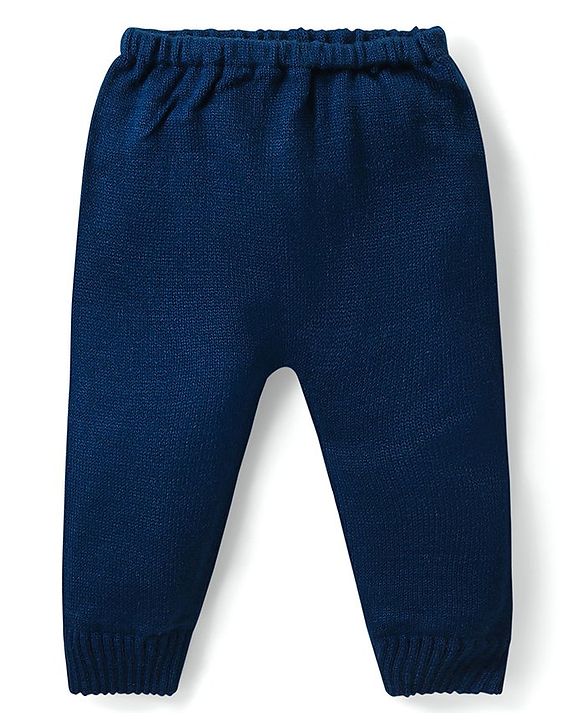 Babyhug Knit Full Sleeves Sweater & Pant Set Stripe Design -Navy Blue Yellow & Grey