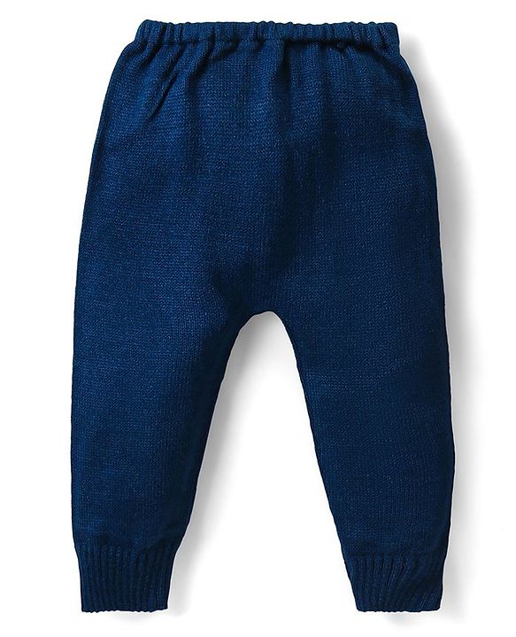 Babyhug Knit Full Sleeves Sweater & Pant Set Stripe Design -Navy Blue Yellow & Grey