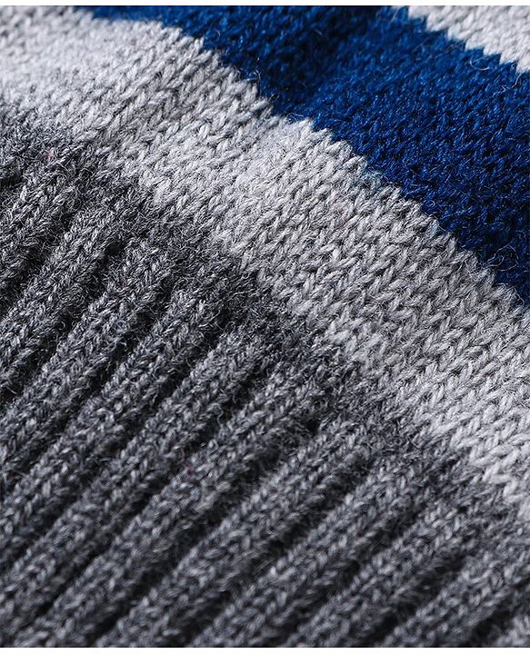 Babyhug Knit Full Sleeves Sweater & Pant Set Stripe Design -Navy Blue Yellow & Grey