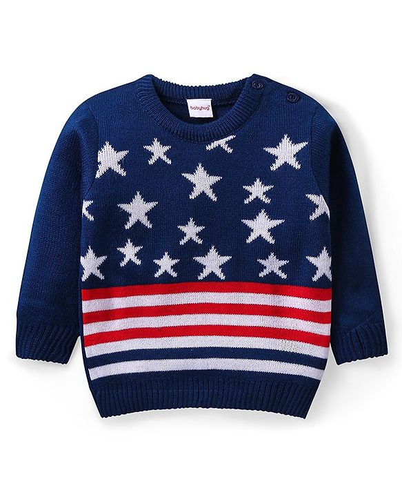 Babyhug Knit Full Sleeves Sweater & Pant Set Stripe & Star Design -Navy Blue
