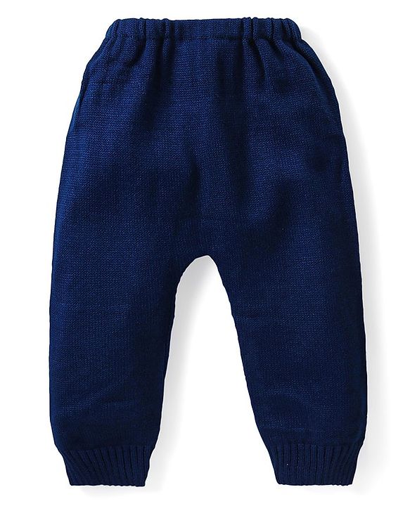 Babyhug Knit Full Sleeves Sweater & Pant Set Stripe & Star Design -Navy Blue