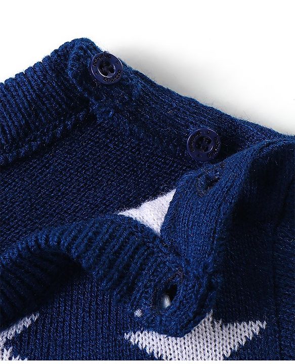 Babyhug Knit Full Sleeves Sweater & Pant Set Stripe & Star Design -Navy Blue