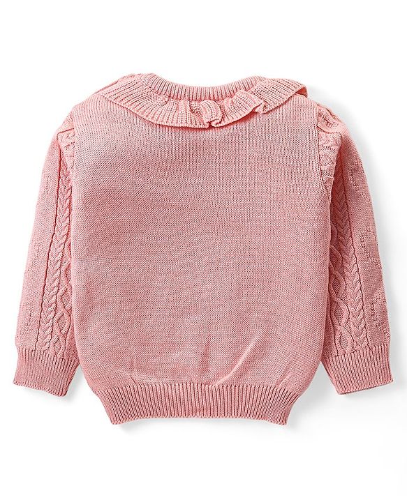 Babyhug Knitted Full Sleeves Pullover Sweater & Pant Set with Cable Knit & Heart Design - Pink