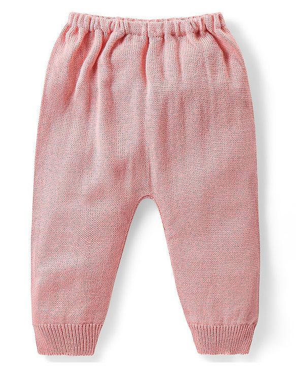 Babyhug Knitted Full Sleeves Pullover Sweater & Pant Set with Cable Knit & Heart Design - Pink