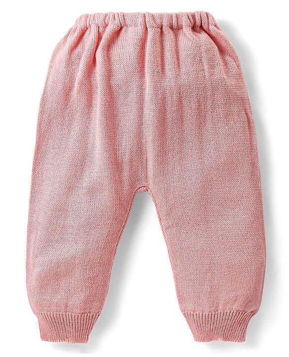 Babyhug Knitted Full Sleeves Pullover Sweater & Pant Set with Cable Knit & Heart Design - Pink