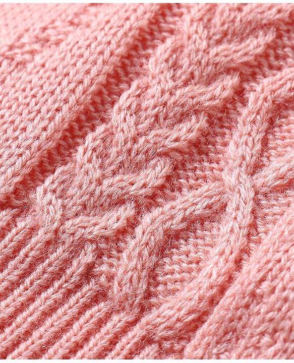 Babyhug Knitted Full Sleeves Pullover Sweater & Pant Set with Cable Knit & Heart Design - Pink
