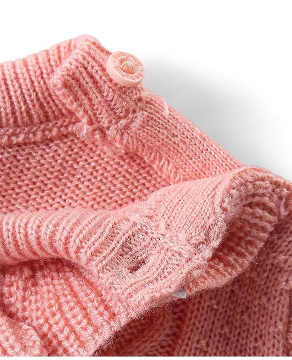 Babyhug Knitted Full Sleeves Pullover Sweater & Pant Set with Cable Knit & Heart Design - Pink