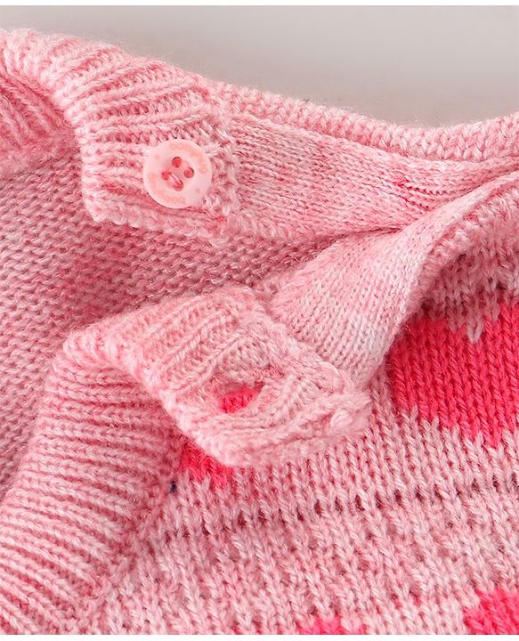 Babyhug Knit Full Sleeves Sweater Set with Heart Design -Pink