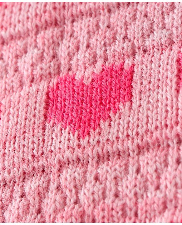 Babyhug Knit Full Sleeves Sweater Set with Heart Design -Pink