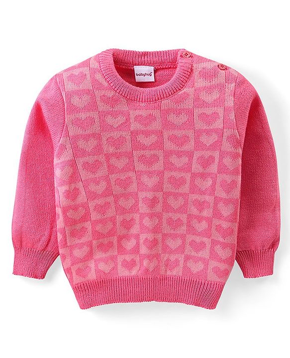 Babyhug Knit Full Sleeves Sweater & Pant Set Heart Design - Pink