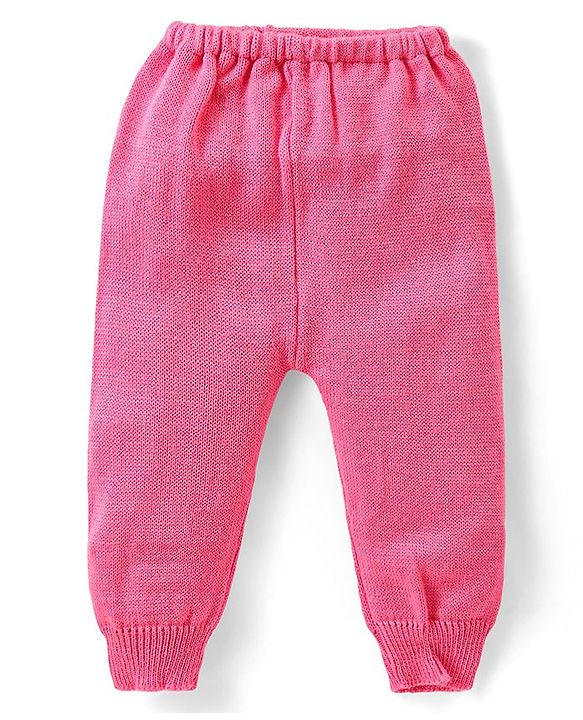 Babyhug Knit Full Sleeves Sweater & Pant Set Heart Design - Pink