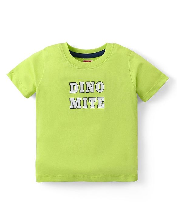 Babyhug Cotton Knit Half Sleeves T-Shirt & Dungaree Set with Dino Print - Multicolour