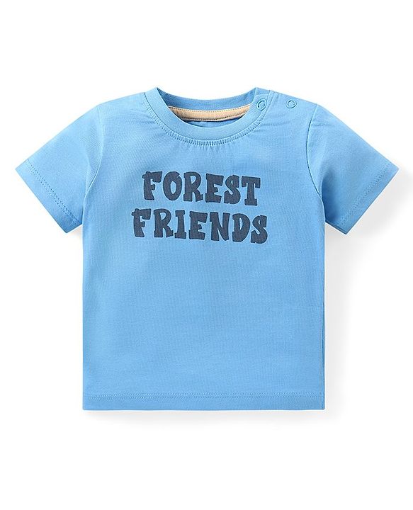 Babyhug Cotton Knit Half Sleeves T-Shirt & Striped Dungaree Set with Tiger Print - Multicolour