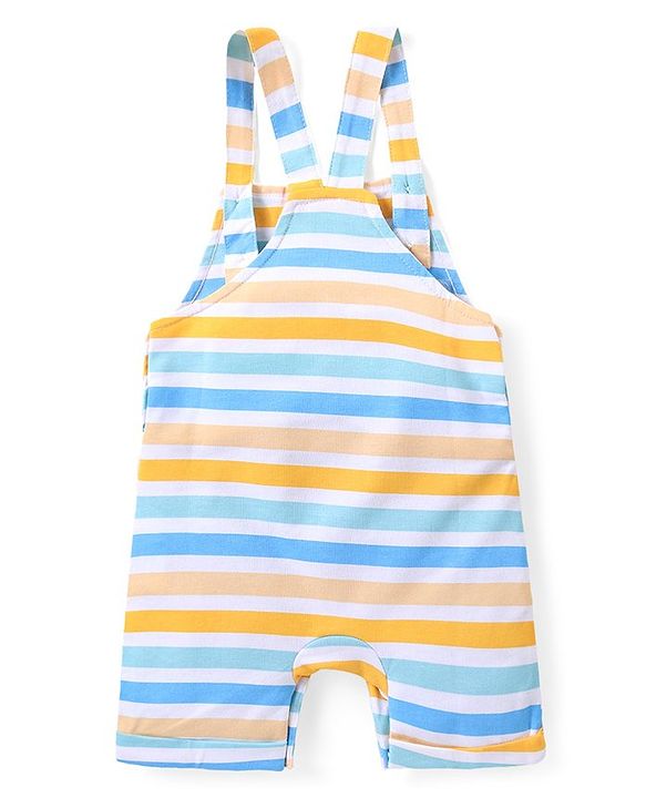Babyhug Cotton Knit Half Sleeves T-Shirt & Striped Dungaree Set with Tiger Print - Multicolour