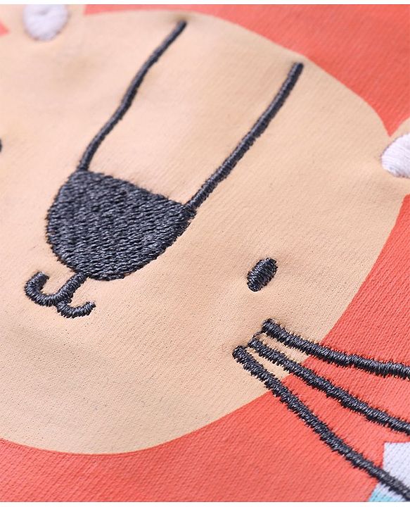 Babyhug Cotton Knit Half Sleeves T-Shirt & Striped Dungaree Set with Tiger Print - Multicolour